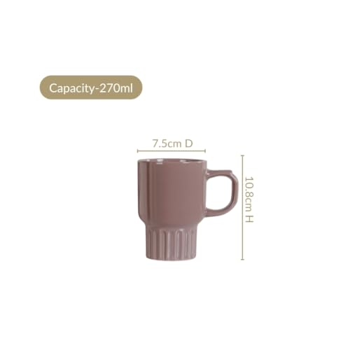 Image of Nestasia Ceramic Stackable Cups Set of 4 (270ml Each) - Fluted Bottom Tea & Coffee Cups with Glossy Finish | Microwave & Dishwasher Safe Cups - Ideal for Gifting (Taupe)