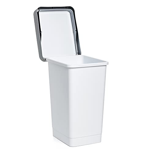 Image of Tatay Smart Swing Lid Bin, 25L Capacity, Polypropylene, BPA-Free, 30L Waste Bag, White, Measures 26 x 34 x 47 cm