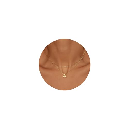 Initial Necklaces for Women, Layered 18K Gold Plated Letter A-Z Initial Necklace, Dainty Gold Name Jewelry, Gifts for Women