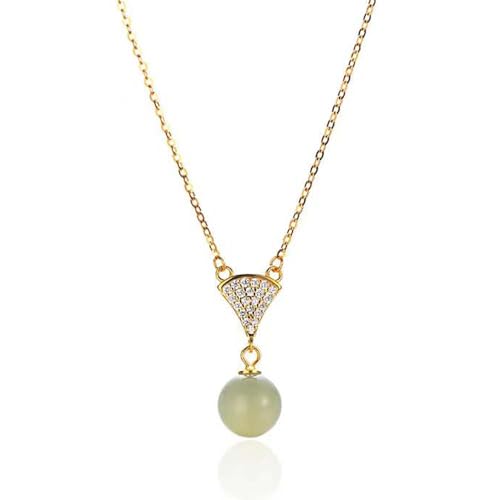 Collier en jade Hetian et pendentif argent plaqué or pour femme