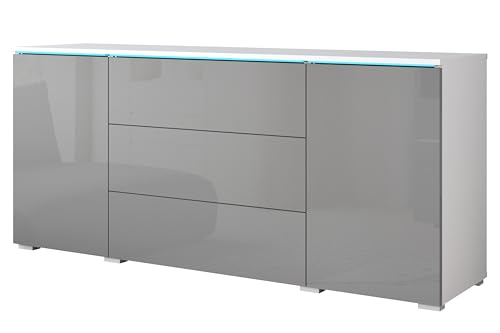 Slavia Maison Commode pour la Chambre à Coucher Vera LED 150, Commode pour Le Salon, Meubles pour la Chambre à Coucher, Éclairage, 3 Tiroirs 2 Portes, Corps...