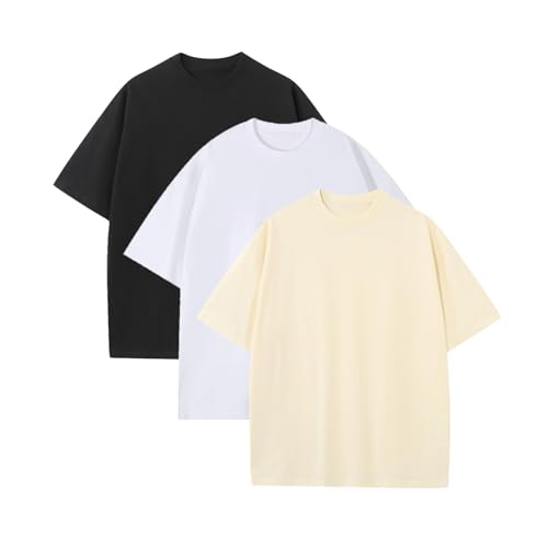 Men's Oversized Cotton T-Shirts Drop Shoulder Shirts Crew Neck Solid Casual T Shirt Short Sleeve Basic Tee