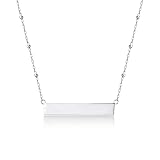 PAVOI Rhodium Plated Horizontal Bar Necklace l Pendants for Women (White Plated, Horizontal Bar)