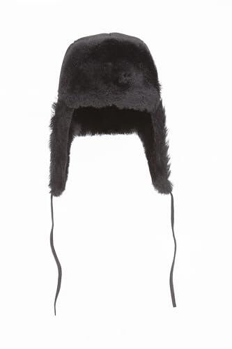 Image of Leather Aviator Shearling Ushanka Trapper Hat Russian Sheepskin Cap Real Fur Winter Hat with Ear Flaps for Men Women