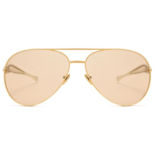 Retro Aviator Sunglasses for Women Men - Oversized 70s Vintage Trendy Gold Metal Avaitors Sun Glasses3