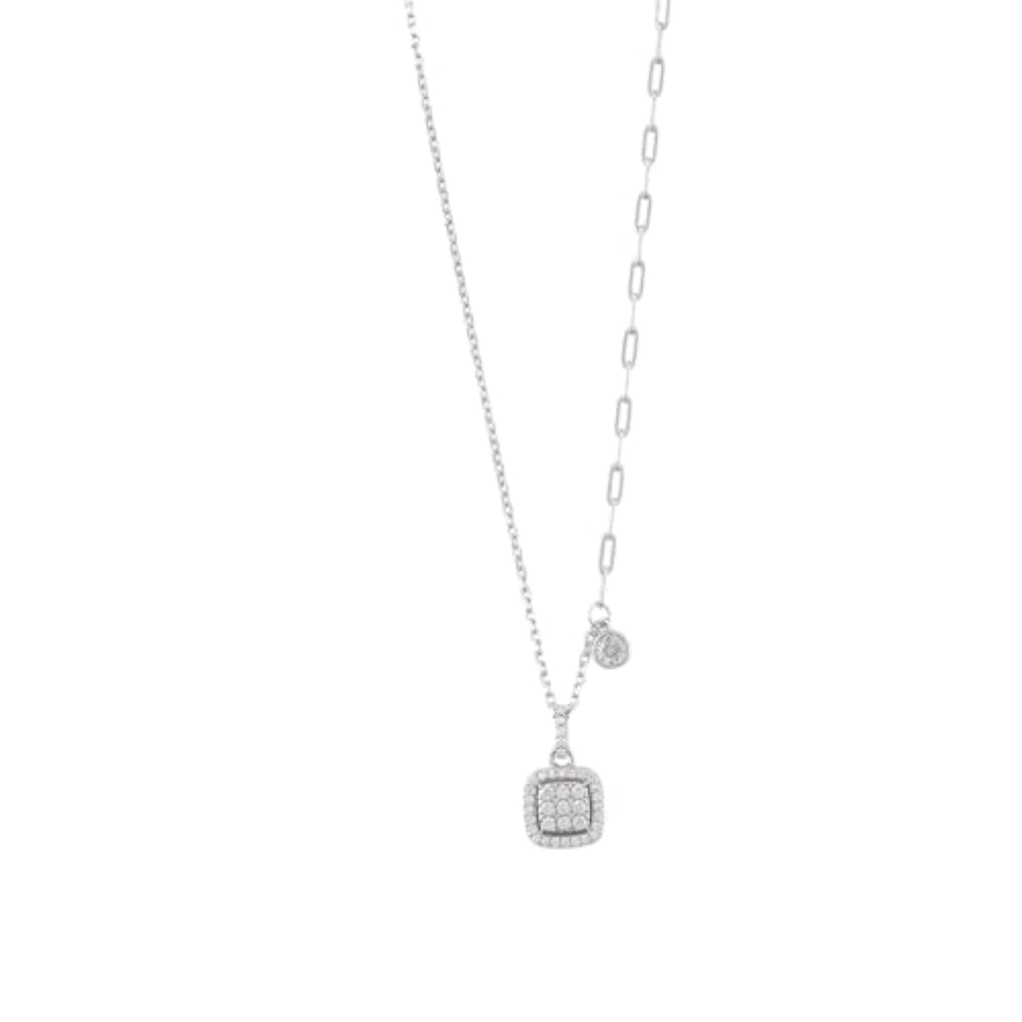 Women's 925 Sterling Silver Dual Chain Square Charm Pendant Necklace