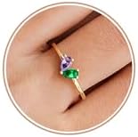 Gold Birthstone Rings for Women Non Tarnish Stackable Ring Dainty 14K Gold Plated Heart CZ Emerald Gemstone Ring Wedding Engagement Promise Ring Birthday Personalized Valentines Day Gifts for Her