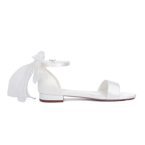 Comfortable Wedding Shoes for Bride Flat Wedding Sandals Open Toe Bridal Flats with Bow4