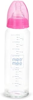 Mee Mee Premium Glass Feeding Bottle with Eazy-Flow Technology, Anti-Colic Valve,Anti Slip,BPA-free Baby Feeding Bottle For Babies & Toddlers(Pink, 240Ml)