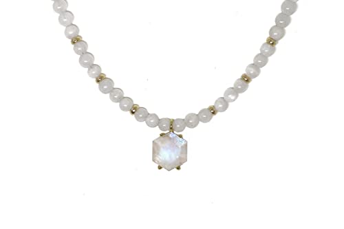 Collier hexagone en pierre de lune véritable fait main