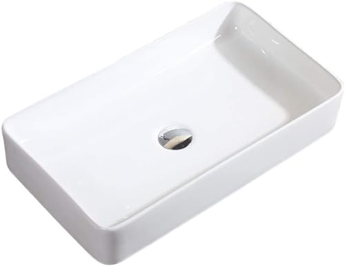 Image of SEA SHORE White Imported Ceramic Table Top Wash Basin - Slim Rim Vessel Sink for Bathroom & Living Room | 24 x 14 x 5 Inch (Florance White)