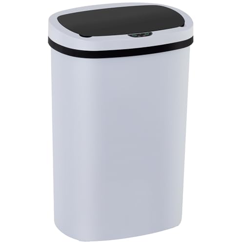 Image of BestOffice | 13 Gallon Plastic Trash Can with Lid | White | Automatic Touchless Garbage Can | Odor Control | Modern Oval Design | Easy to Clean | For Kitchen, Bathroom, Office or Home
