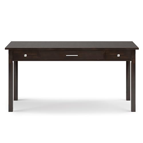 Image of SIMPLIHOME Avalon Desk - 60 Inch Wide Solid Wood Writing Desk in Brunette Brown, Contemporary Home Office Computer Table for Workspace or Study with 2 Drawers and Flip-Down Keyboard Tray