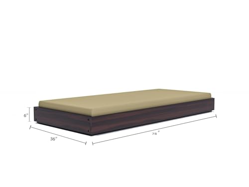 Image of Wooden Single Size Bed for Living Room, Drawing Room & Bedroom | Low Height Diwan /Palang /Cot Without Storage | Solid Wood Acacia, Walnut Finish, Mattress Size: 78 X 36