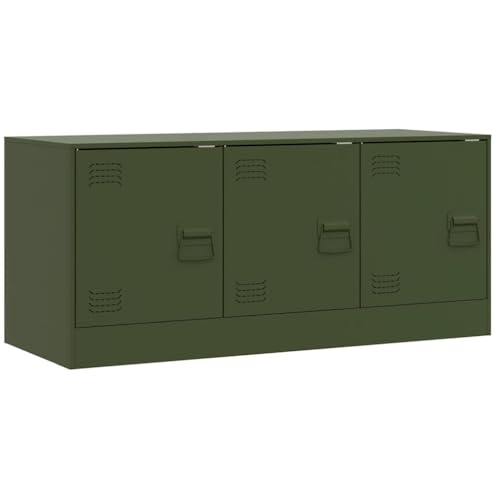 vidaXL TV Cabinet, TV Unit with Storage, TV Stand for Living Room Office, Sideboard, Entertainment Centre, Modern Style, Olive Green Steel