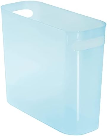 mDesign Plastic Small Trash Can, 1.5 Gallon/5.7-Liter Wastebasket, Narrow Garbage Bin with Handles for Bathroom, Laundry, Home Office - Holds Waste, Recycling, 10" High - Aura Collection - Water Blue
