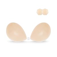 Niidor Adhesive Bra Sticky Bra Strapless Backless Invisible Push Up Silicone Bras for Women with Nipple Covers Nude