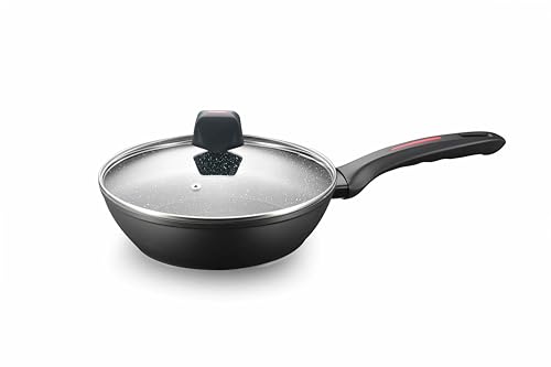 ROYALTY LINE, Sartén profunda en aluminio forjado con revestimiento de mármol, Compatible con Gas, Eléctrica, Cerámica, Halógena, Inducción, Diámetro 24 cm, color mármol negro