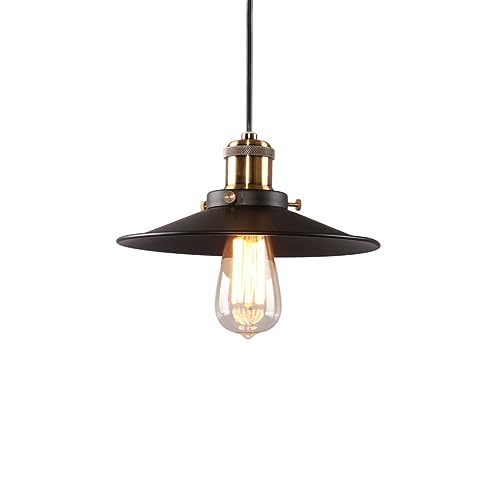 Lampe suspendue en fer noir au design de disque vintage pour une lumière chaleureuse
