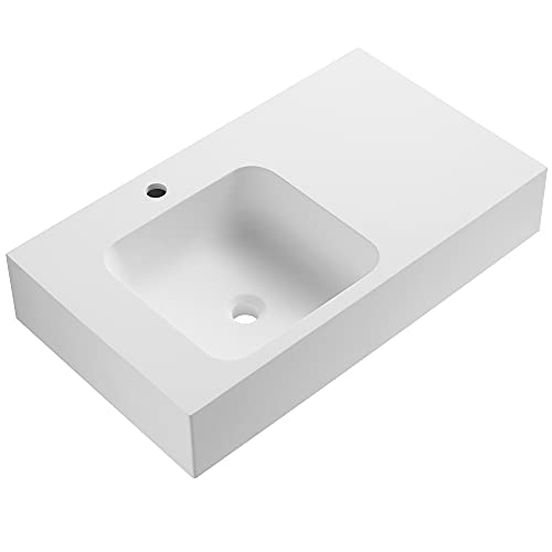Serene Valley Bathroom Sink, Wall-Mount Or On Countertop, 32" With Square Sink And Flat Space, Single Faucet Hole, Solid Surface Material #TOP5