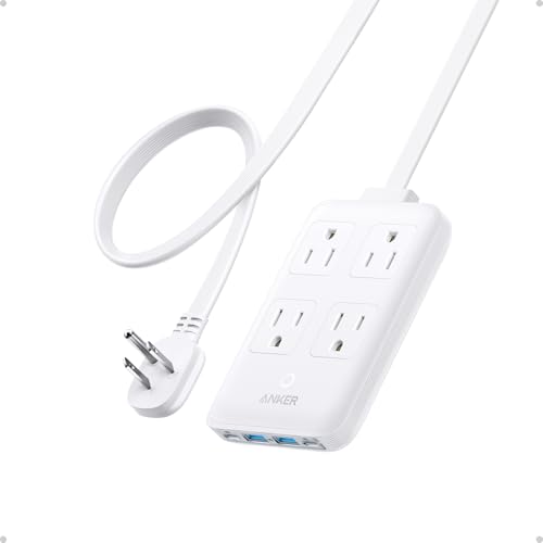 Anker Charging Station, 20W Max 8-in-1 USB-C Power Strip for iPhone 15/14 and MacBook Air/Pro, 5 ft Thin Cord with 4 AC, 2 USB-A, and 2 USB-C Ports, Fast Charging Desktop Charger for Travel,