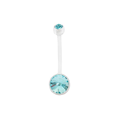 Double Jewel Crystal Pregnancy Maternity Belly Navel Bar Bioflex/Plastic Flexible PFTE Body Piercing Jewellery bars/rings (Aquamarine)