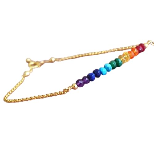 Bracelet pierres des 7 chakras LKBEADS plaqué or avec perles réglables