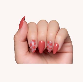 Glamnetic Press On Nails - Love Me | Glossy, Semi-Transparent, Short Almond Red Heart Nails, Salon Quality | 15 Sizes - 30 Nail Kit with Glue