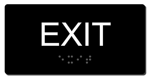 3" X 6" ADA Compliant Tactile Exit Sign (Black/White) with Raised Letters and Braille