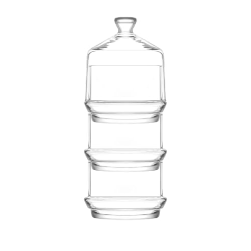 LAV Berry Glass Candy Dish Set with Dome Lid, Clear Glass Food Serving Containers with Cover, Stackable Domed Containers, Covered Serving Dish Set, 25.8 Oz (765 cc)