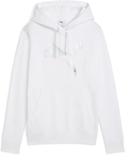 PUMA Ess Metallic Hoodie FL, Felpe con Cappuccio Unisex - Adulto, PUMA White-Metallic Silver,