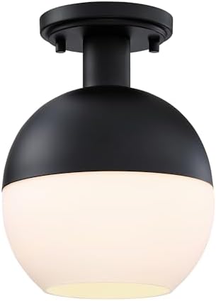 DESIGNERS FOUNTAIN Linden 8 inch 1-Light Matte Black Mid-Century Modern Semi Flush Mount Ceiling Light with Etched Opal Glass Shade for Bedrooms, D321M-SF-MB