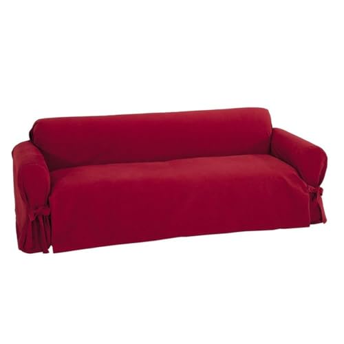 Pemberly Row Cotton Twill One Piece Loveseat Slipcover in Red