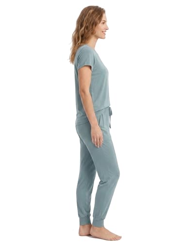 Image of Joyaria Women's Bamboo Viscose Cooling Pajamas Short Sleeve Crewneck Top & Jogger Pajama Pants with Pocket S-XXL