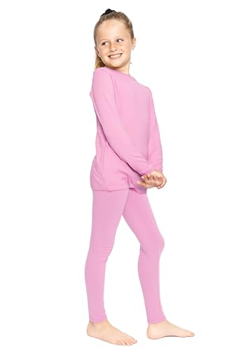 Image of STRETCH IS COMFORT Girls 2 Piece Hoodie Short Sleeve Long Sleeve Crew Neck Top and Leggings Set Kids Thermals Underwear Set