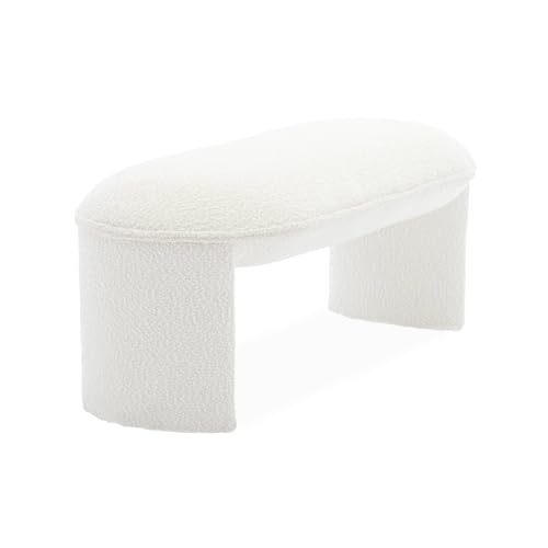 sweeek - Banc ou Bout de lit en Tissu Bouclette Blanc crème L 100 x P 44 x H 41cm - Shawn