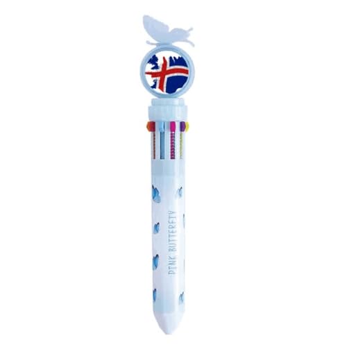 Stylo à bille rétractable multicolore avec drapeau Islande