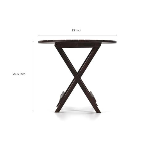Image of WELL KNOWN Patio Foldable Coffee /Tea Center Table, Outdoor Wooden Round & Square Portable Folding Picnic Camping, Dining Table For Balcony Living Room, Garden Bistro Side Table, Walnut Finish-Set of 2