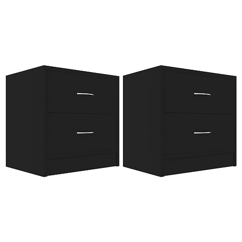vidaXL 2X Mesitas de Noche Aparador Mesilla Auxiliar Armario de Habitación Dormitorio Cajón Organizador Almacenamiento Contrachapada Negro 40x30x40 cm