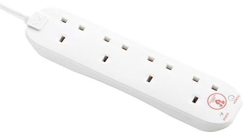 Masterplug Four Socket Extension Lead 2 Metre Cable Surge Protection Power and Surge LED Indicators Unswitched 4-Way Plug Extension Cable Power Strip White 13A 4G 2m SRG4210N