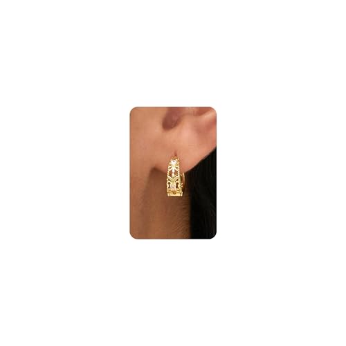 Image of KINHOPI Gold Hoops Earrings for Women Girls 14K Gold Plated Retro Hoop Earrings with Cubic Zirconia Hypoallergenic Lightweight Huggie Vintage Everyday Jewellery Gifts