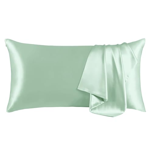 THXSILK 100% Mulberry Silk Pillowcase for Hair and Skin, Grade 6A+ Mulberry Silk Pillow Case, Natural Silk Pillow Case Cover with Zipper, 1pc(California King Size 20"x40", Turquoise Green)