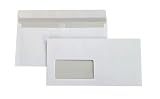 100x Briefumschläge DIN Lang weiß mit Fenster, selbstklebend mit Abziehstreifen, mit grauen Innendruck, 80 g/qm, Maße 110 x 220 mm Umschläge Kuverts Briefumschlag