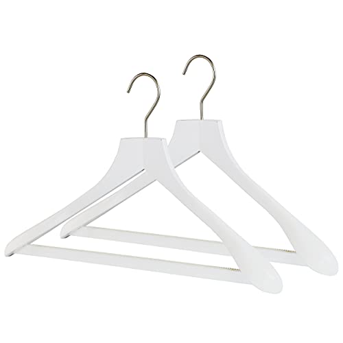 MAWA by Reston Lloyd, European Wooden Hanger, Beech Wood Body Form Hanger with Wide Supportive Shoulders, Rotating Chrome Hook, White Finish, for Shirts, Blazers, Pants, Dress Clothes Hanger