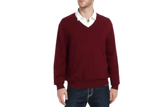 Men's V-Neck Slim Fit Casual Sweater,Loose Solid Color Knitted Sweater,Long Sleeves Pullover