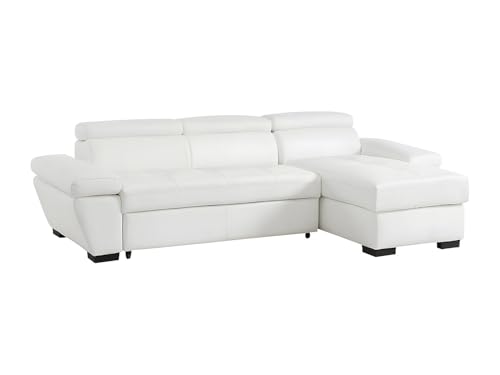 Vente-unique - Canapé d'angle Convertible en Cuir JONOVA - Blanc - Angle Droit