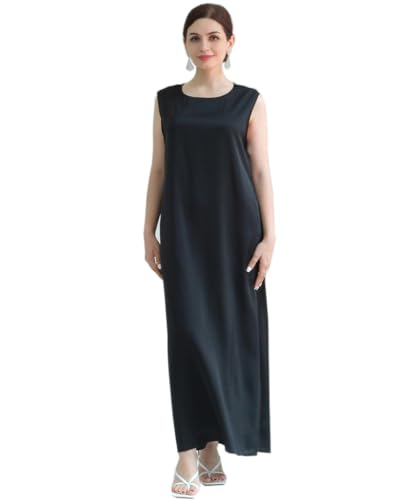 MedeShe Women's Islamic Abaya Muslim Basic Inner Dress Robe Sleeveless Tank Long Dress (US, Alpha, X-Large, Regular, Regular, Black)