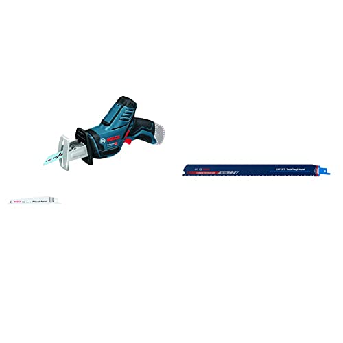 Bosch Professional Säbelsäge GSA 12V-14 (inkl. 2 Sägeblätter, ohne Akkus und Ladegerät) + 1x Expert ‘Thick Tough Metal’ S 1155 CHC Säbelsägeblatt (für Zäher Stahl, Gusseisen, 225 mm, Zubehör)