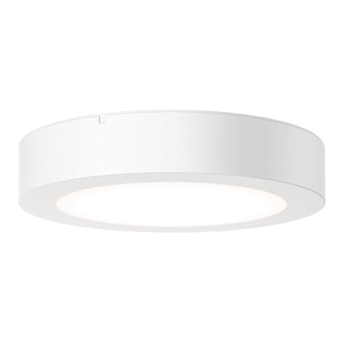Image of Juno Slim Basics 4 Inch LED Ceiling Light, Low Profile Surface Mount Downlight for Shower or Closet Lighting, 3000K /4000K /5000K Selectable White Light, Edged Trim, Wet Rated, Matte White, 6 Pack