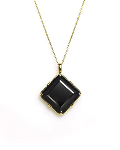 YoTreasure 14K Gold Over 925 Silver Green Onyx Black Onyx Blue Mohave Turquoise Chain Pendant Necklace Jewelry